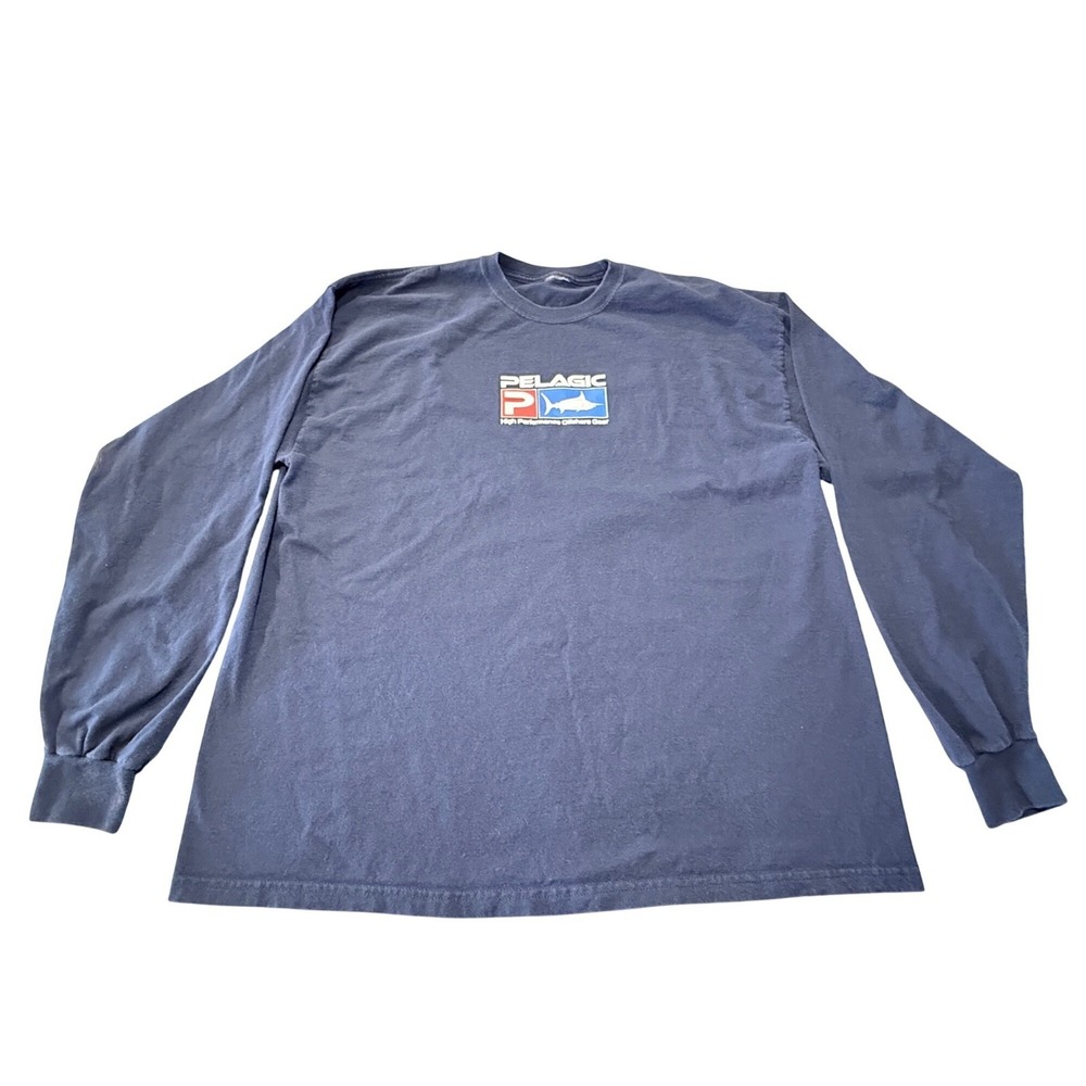 Pelagic High Performance Offshore Gear Long Sleeve Fishing‎ Shirt Navy Blue Mens